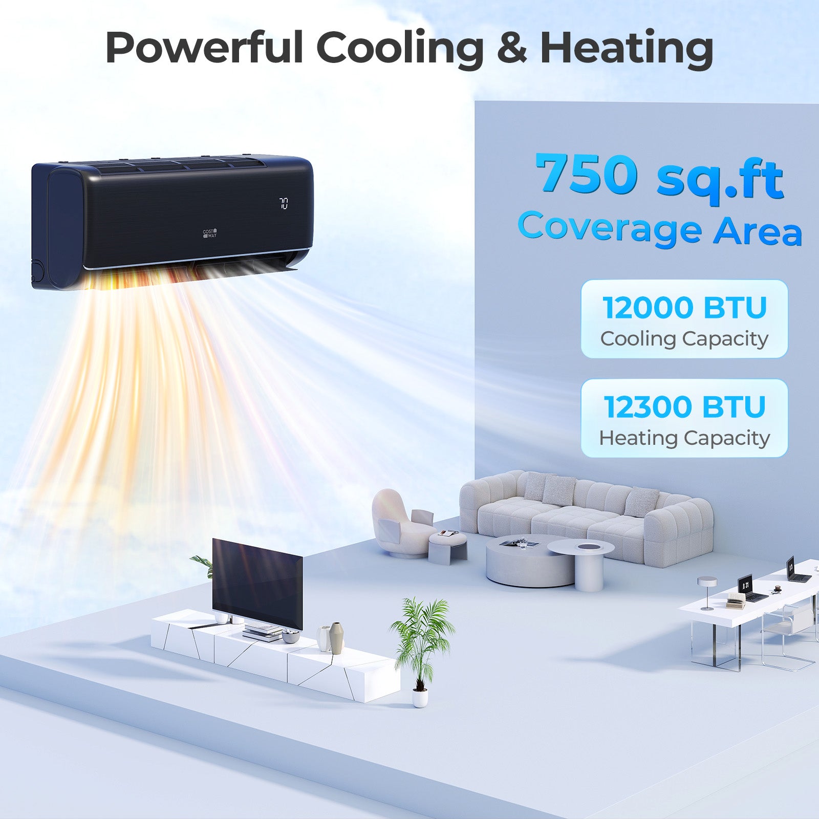 GreyVolt Series 12000 BTU 22 SEER2 115V WiFi Enabled Mini Split AC Compatible with Alexa Gray