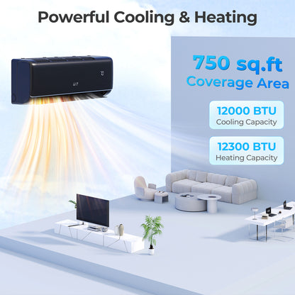GreyVolt Series 12000 BTU 22 SEER2 115V WiFi Enabled Mini Split AC Compatible with Alexa Gray