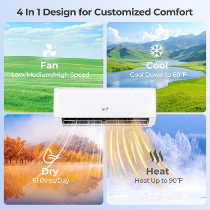 Airtural Series 12000 BTU 115V 22 SEER2 WiFi Enabled Mini Split Heat Pump