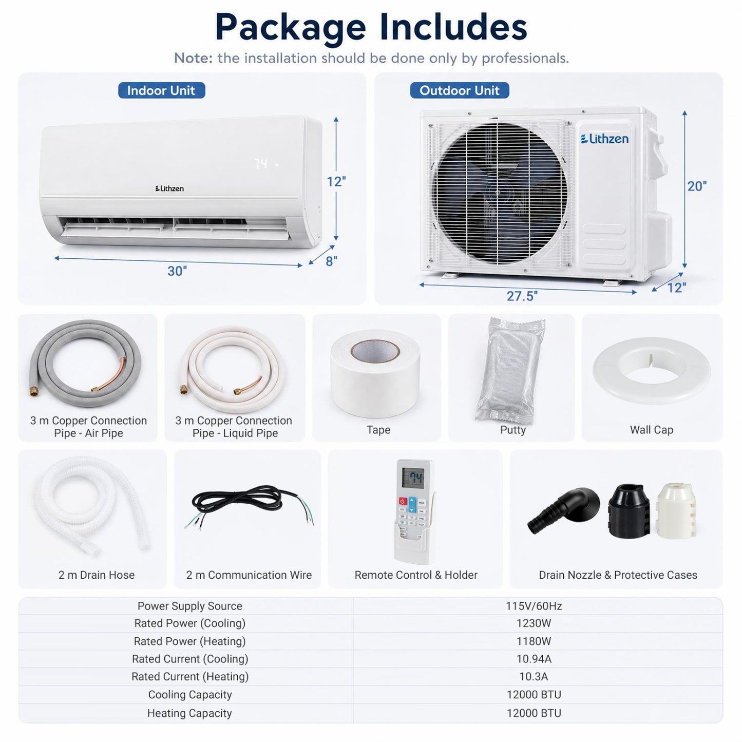 12000 BTU Mini Split Air Conditioner & Heater with WiFi