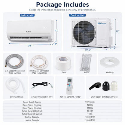 12000 BTU Mini Split Air Conditioner & Heater with WiFi