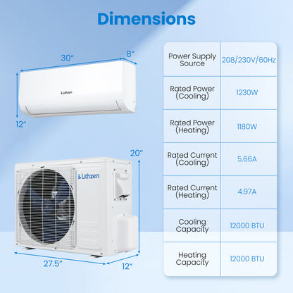 12000 BTU Mini Split Air Conditioner & Heater with WiFi
