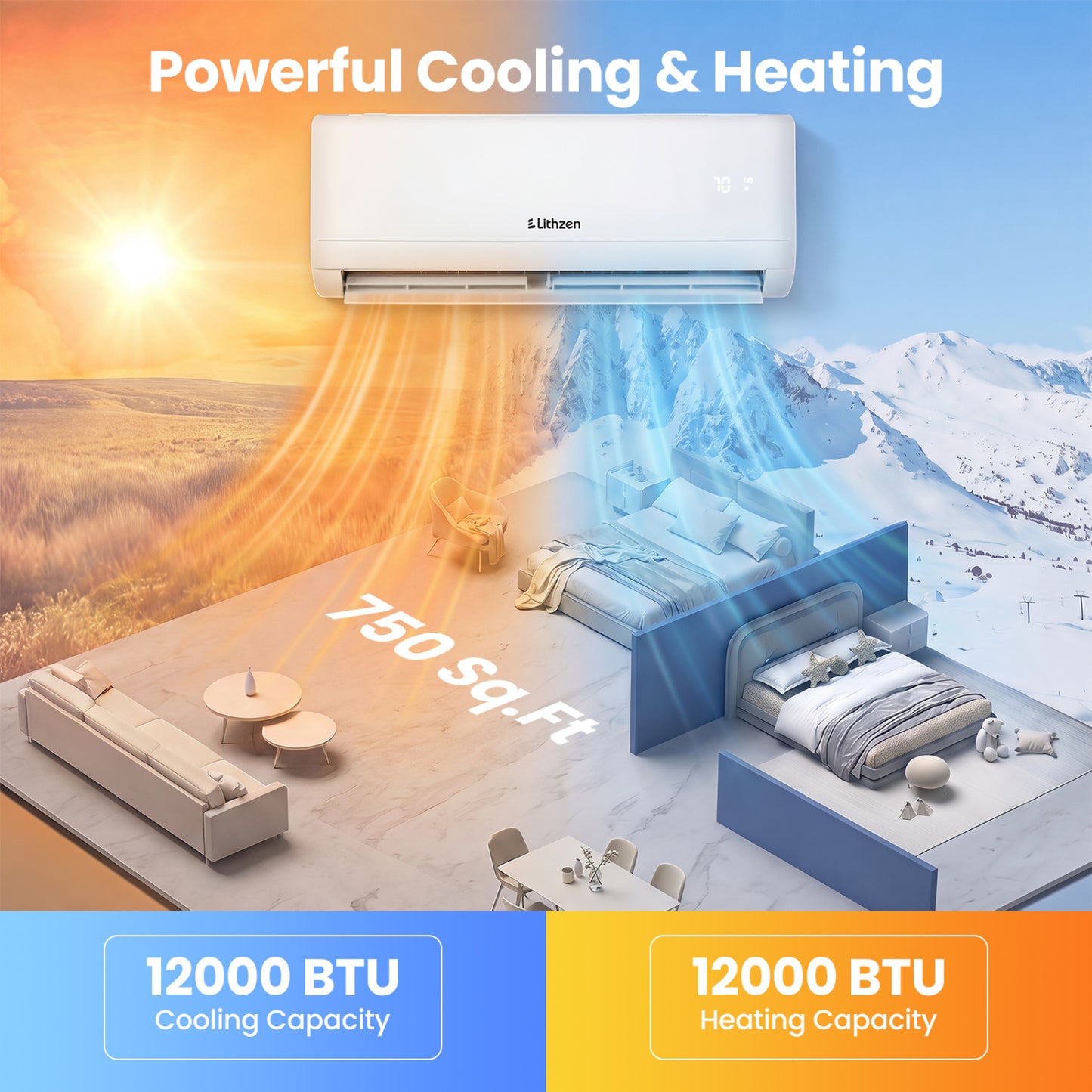 12000 BTU Mini Split Air Conditioner & Heater with WiFi