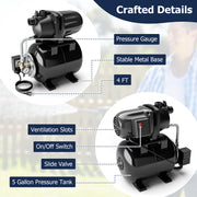 1200 W Garden Water Pump Shallow Well Pressurized Irrigation-Black