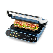1200W Panini Press Grill with LED Display and 7 Grilling Modes-Blue