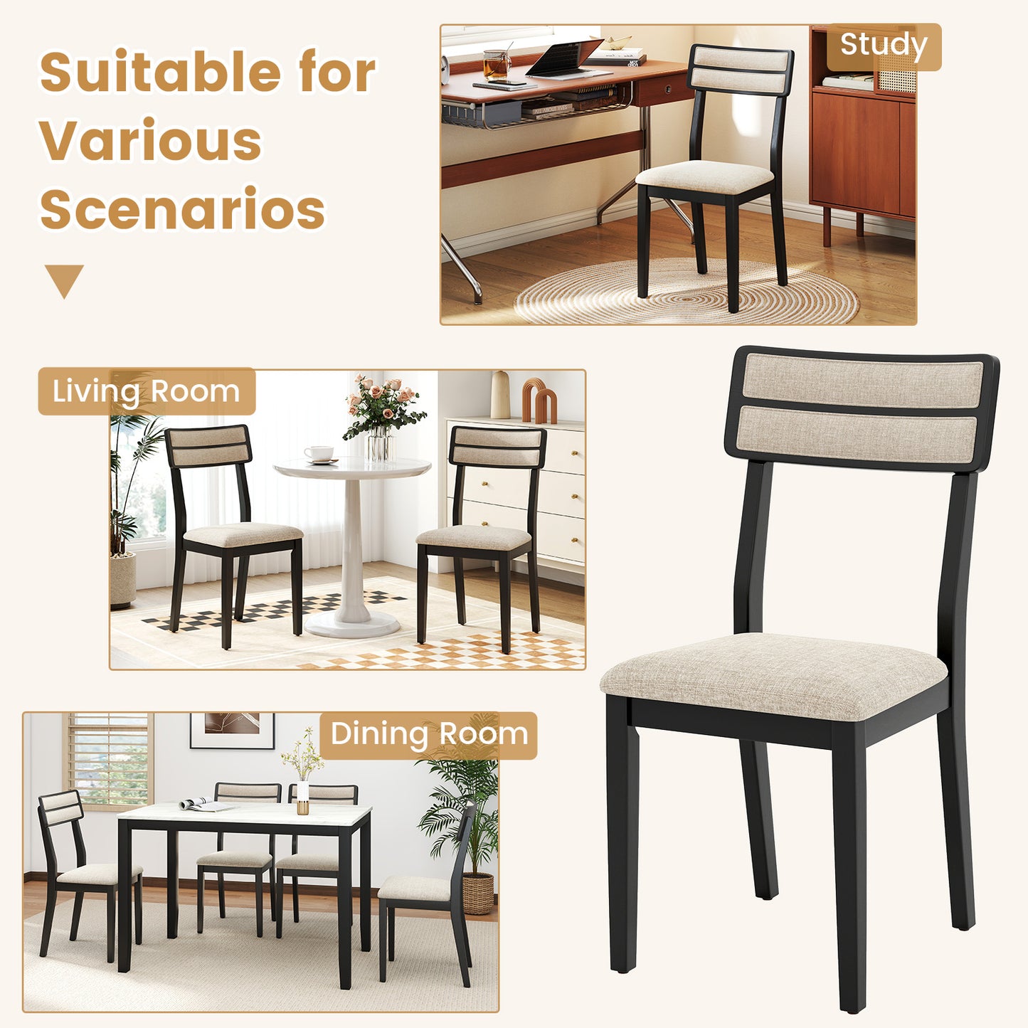 Modern Dining Chairs Set of 4 with Tilt Backrest for Dining Room-Black