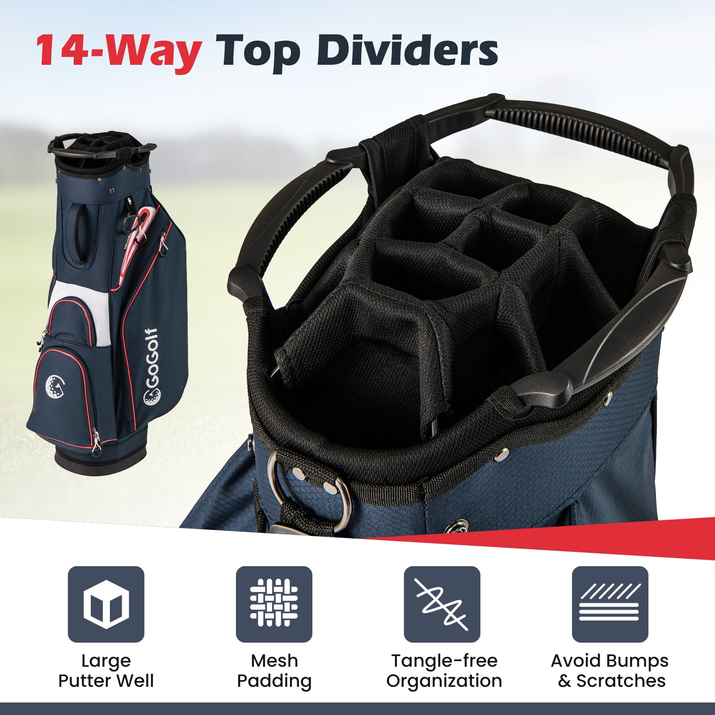 Golf Cart Bag Lightweight Portable Golf Club Organizer Bag-Navy