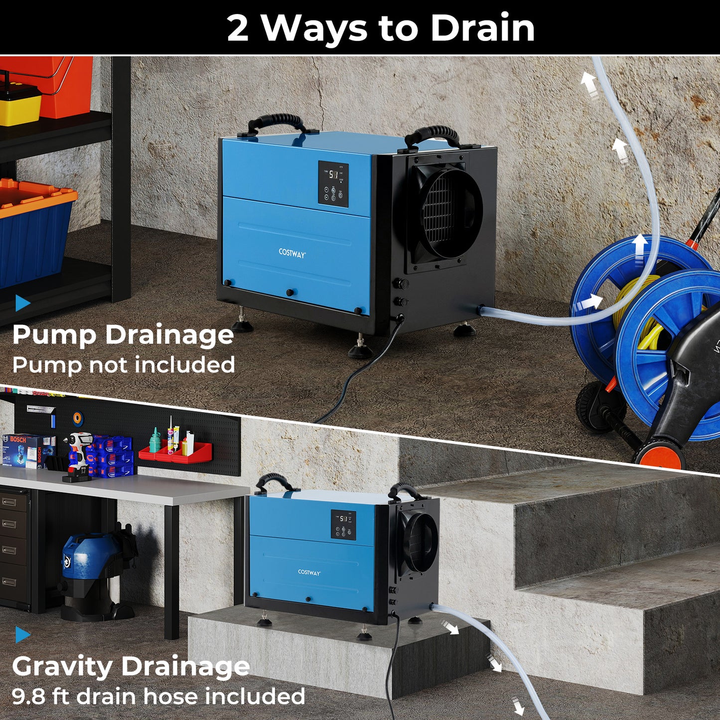 124 Pint Crawl Space Dehumidifier with 3 Modes and 24H Timer-Blue