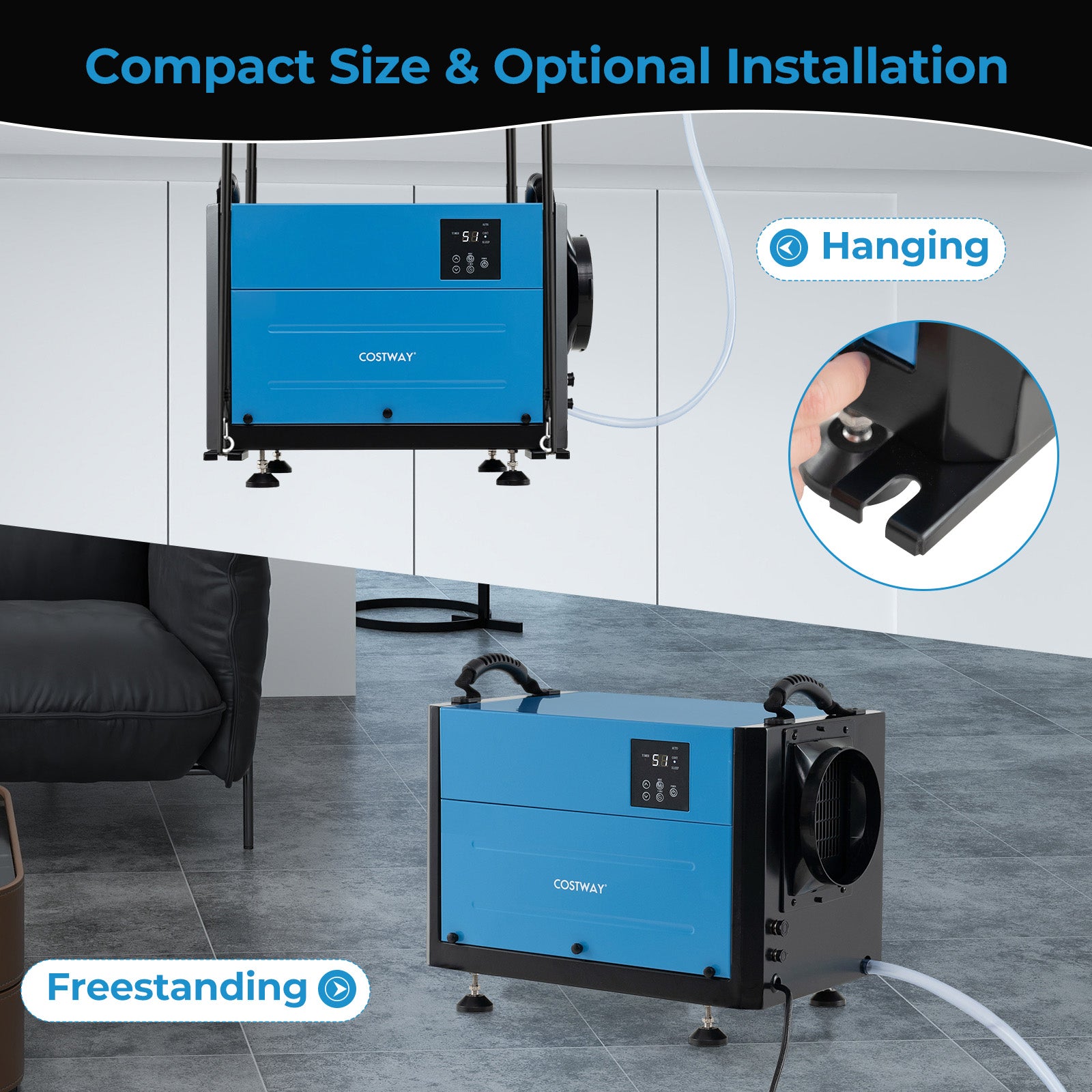 124 Pint Crawl Space Dehumidifier with 3 Modes and 24H Timer-Blue