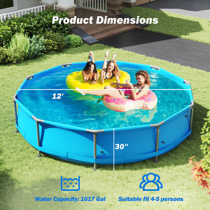 690/978/1158/1617 Gal Outdoor Family Swimming Pool with Metal Frame-12 ft