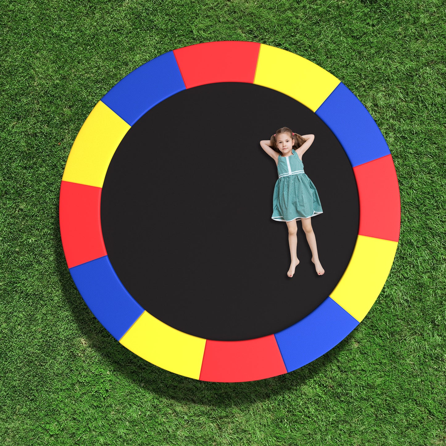 8-16 FT Trampoline Pad Replacement Safety Pad with Fixing Straps (Multicolor)-14 ft