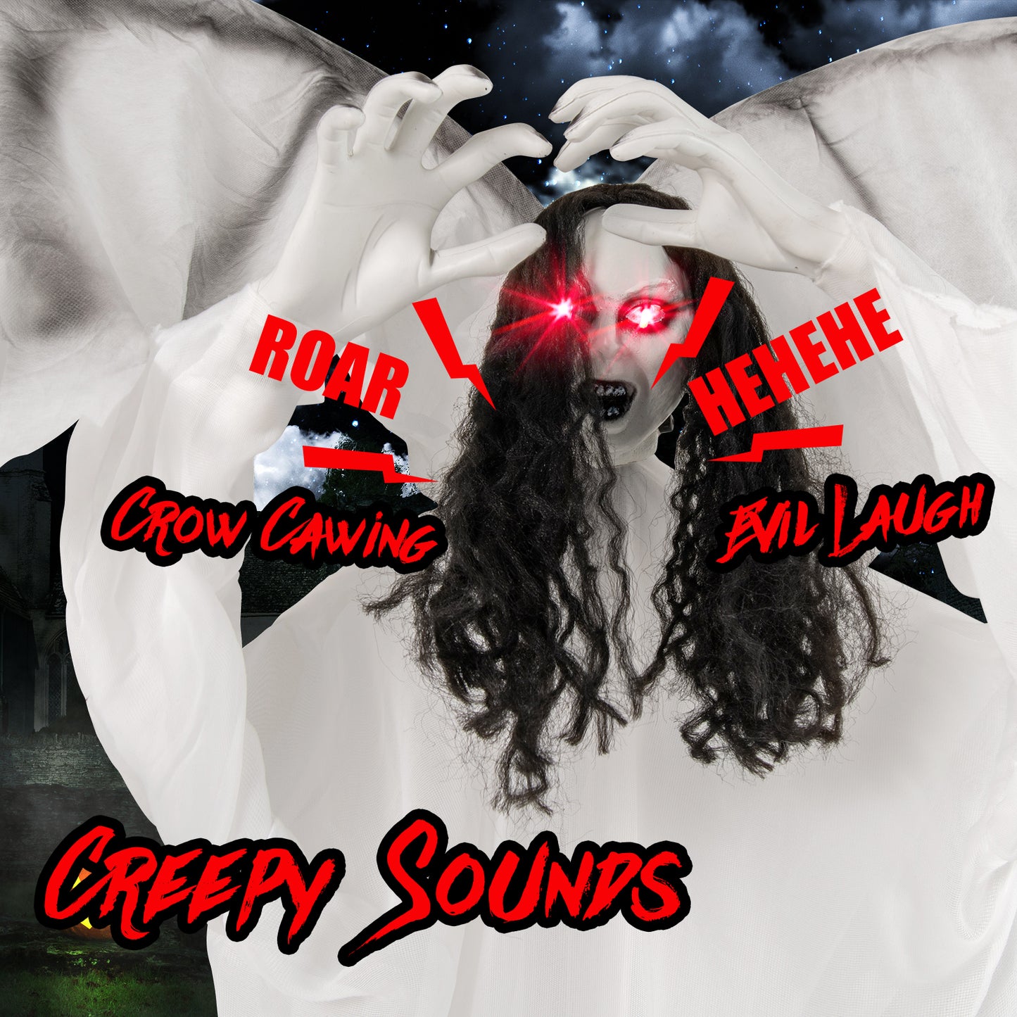 6.6 Feet Halloween Animatronic Standing Angel with Sound-Activated Light-up Eyes and Flapping Wings