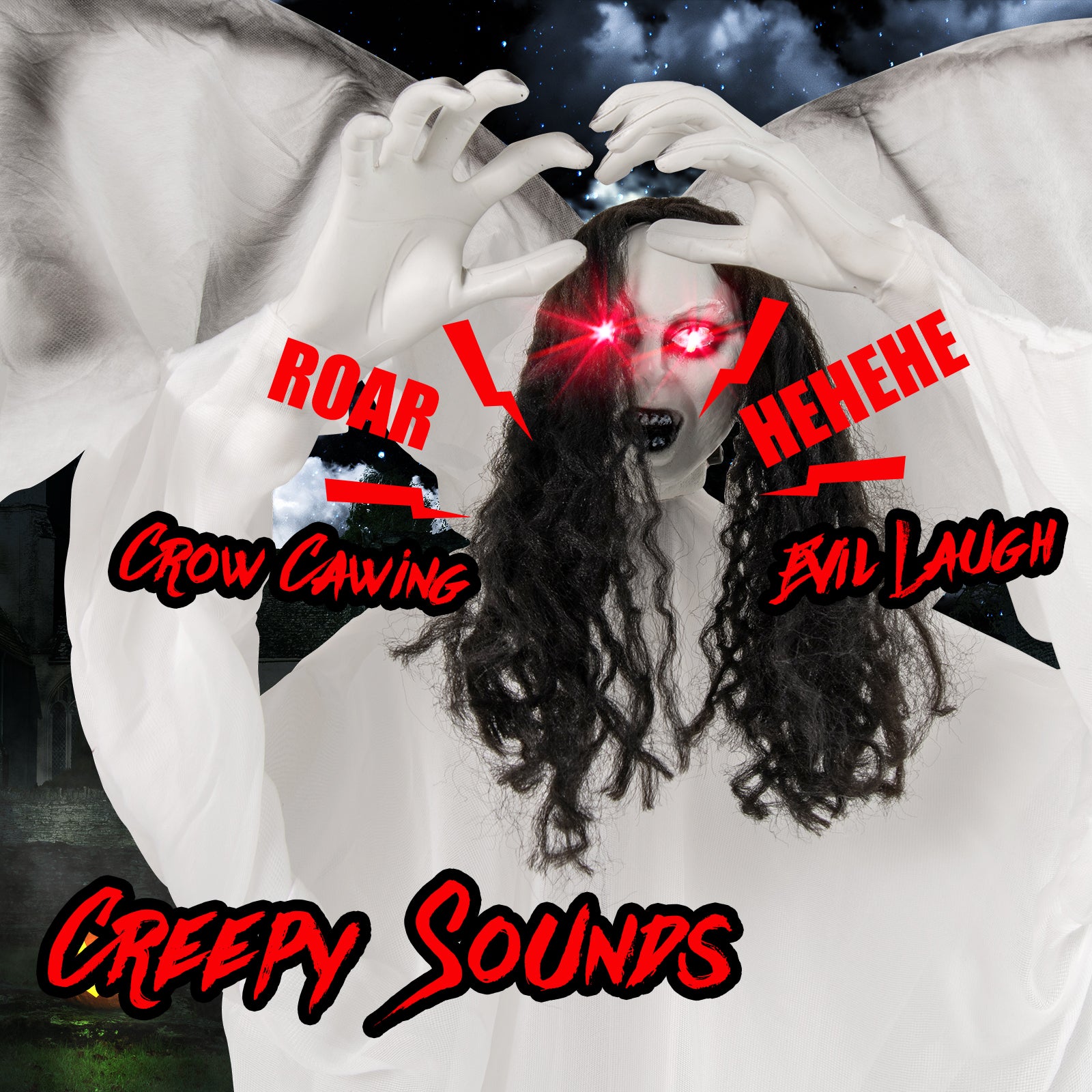 6.6 Feet Halloween Animatronic Standing Angel with Sound-Activated Light-up Eyes and Flapping Wings