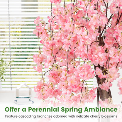 5.5 FT Tall Artificial Cherry Blossom Tree with Pink/White Flowers 1 Pack-Pink