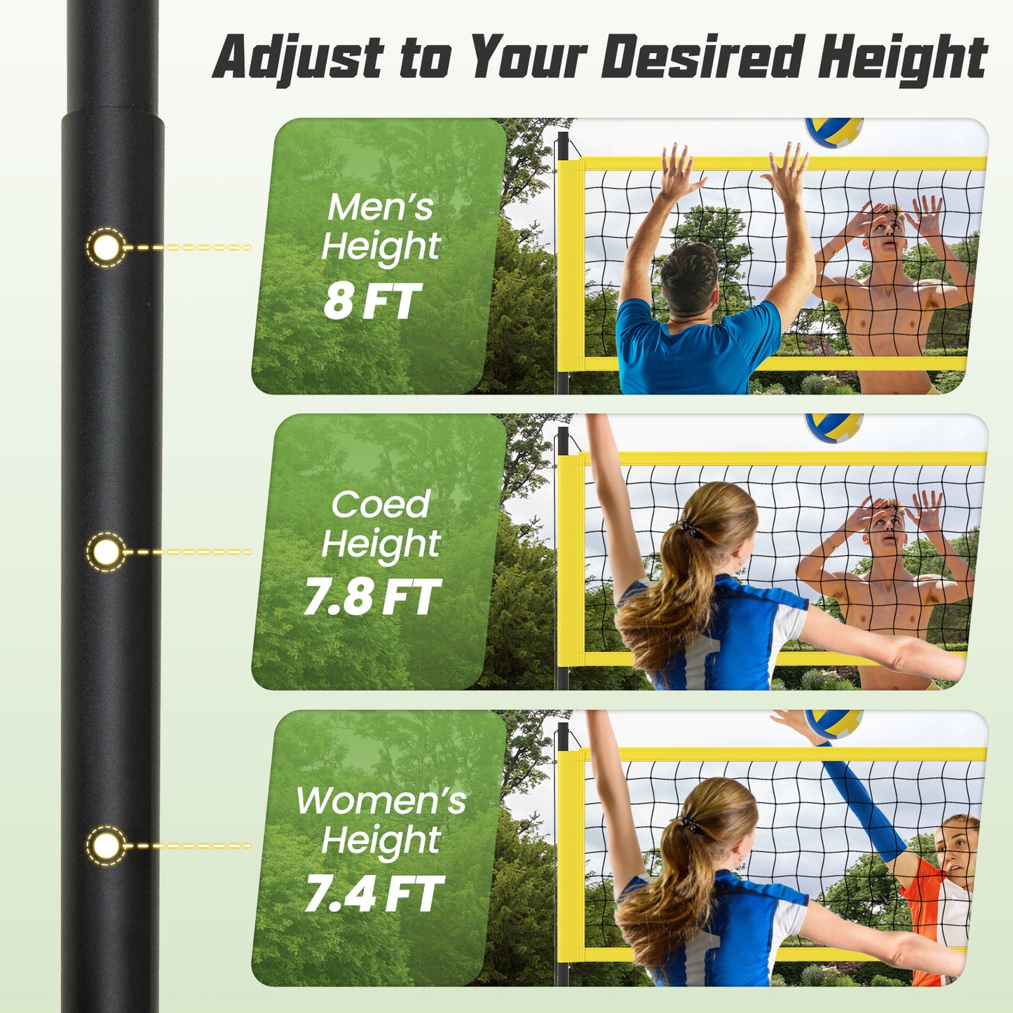 Portable Outdoor Volleyball Net Set Heavy-Duty Volleyball Net System-Yellow