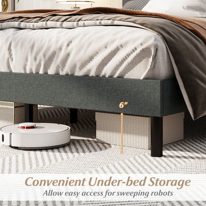 Queen Size Upholstered Bed Frame Linen Platform Bed-Dark Gray