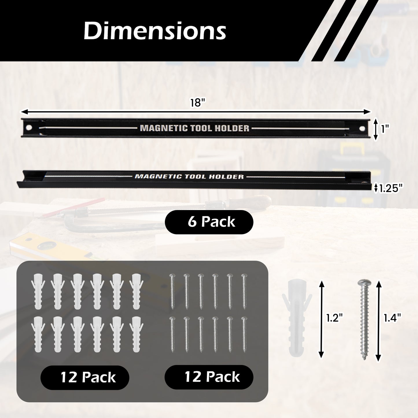 18 Inch Magnetic Tool Holder Strip with Mounting Screws-Black