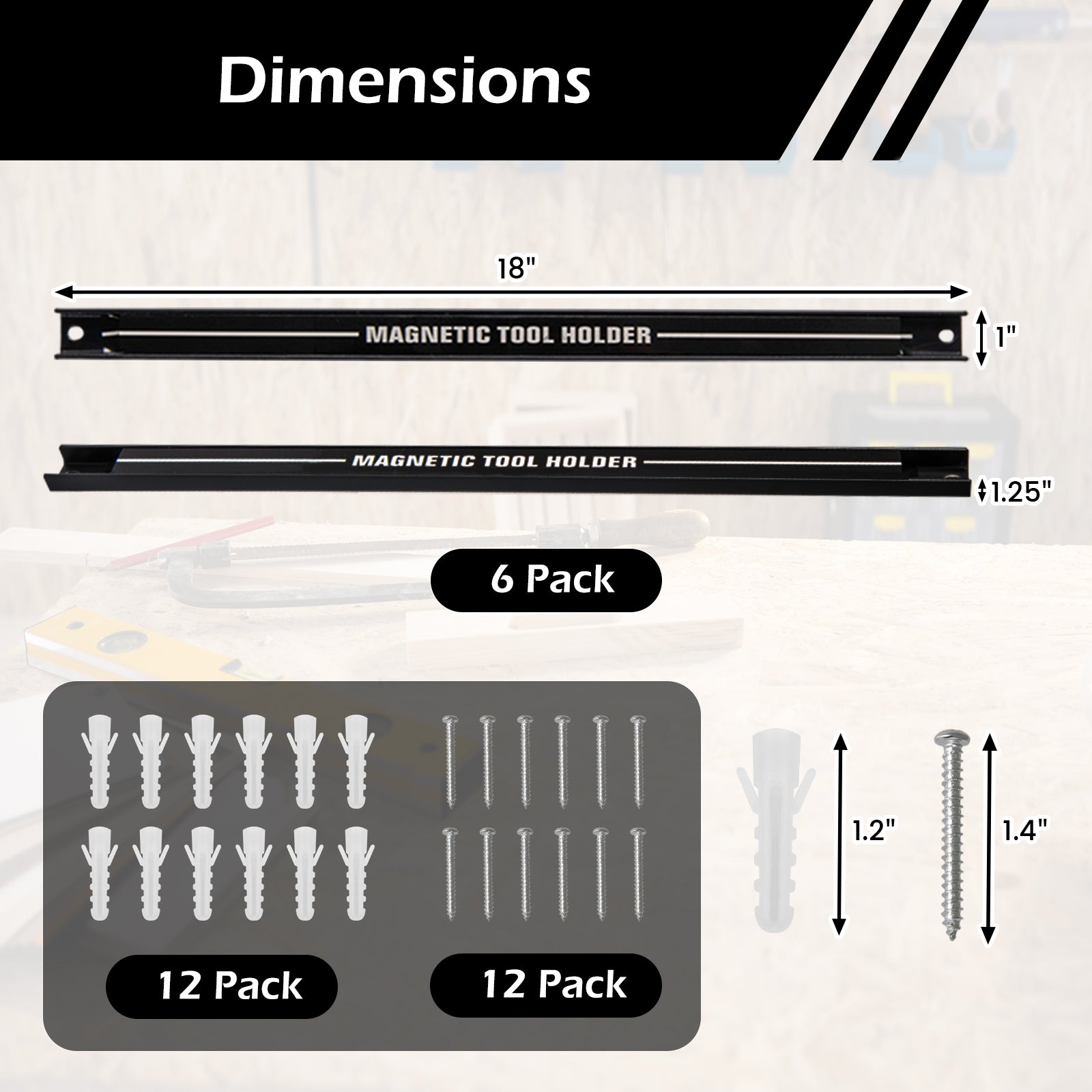 18 Inch Magnetic Tool Holder Strip with Mounting Screws-Black