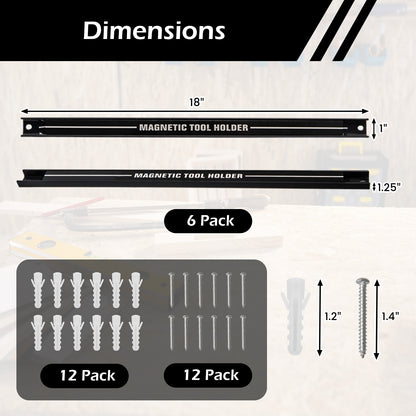 18 Inch Magnetic Tool Holder Strip with Mounting Screws-Black