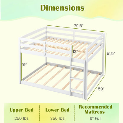 Full Over Full Bunk Bed Low-to-ground Bunk Bed-White