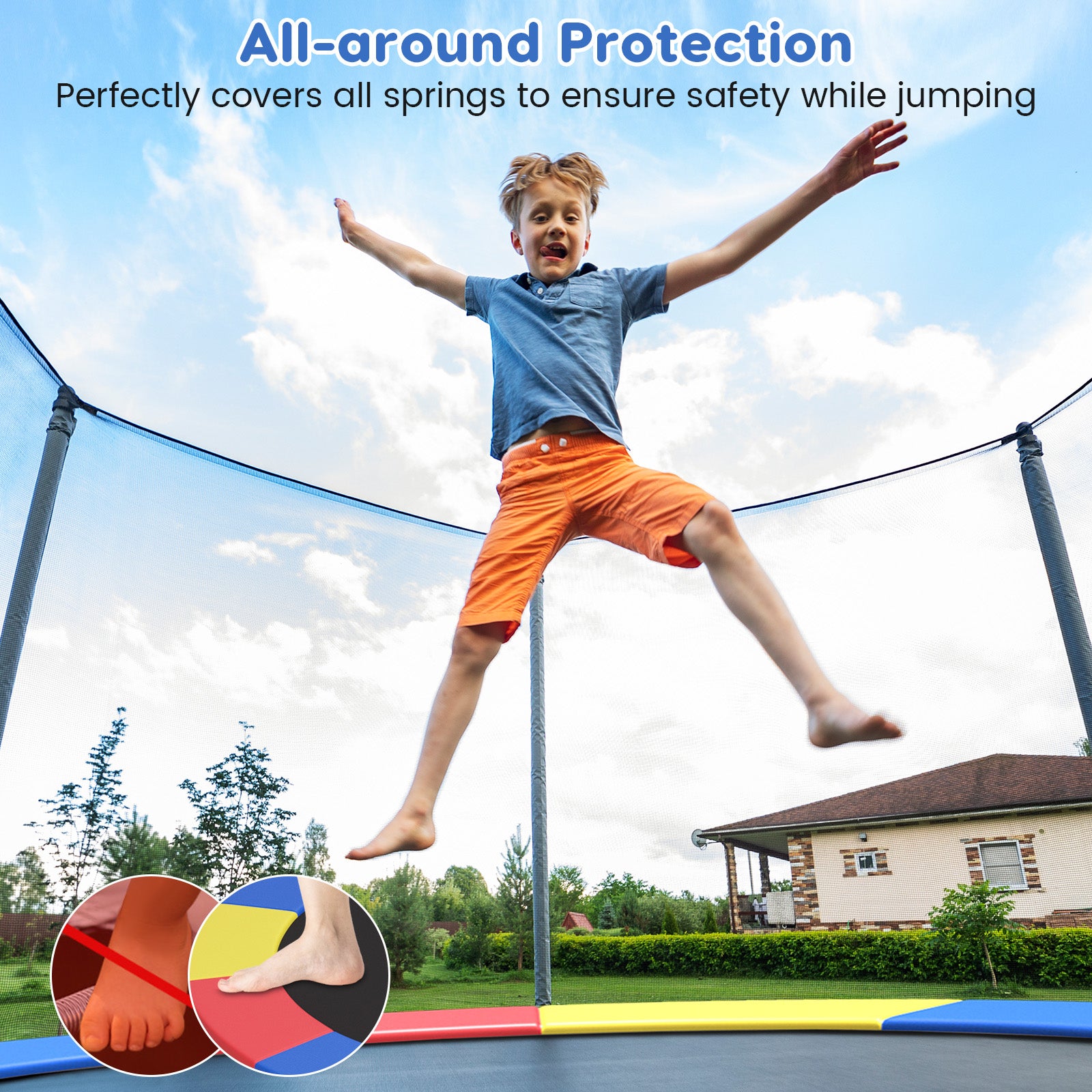 8-16 FT Trampoline Pad Replacement Safety Pad with Fixing Straps (Multicolor)-15FT