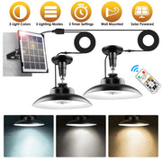 2Pack Solar Shed Lights with Separate Panel Wall Mounted Solar Pendant Light Indoor Outdoor with Remote Timer 3 Modes 3 Light Colors IP 55 Waterproof