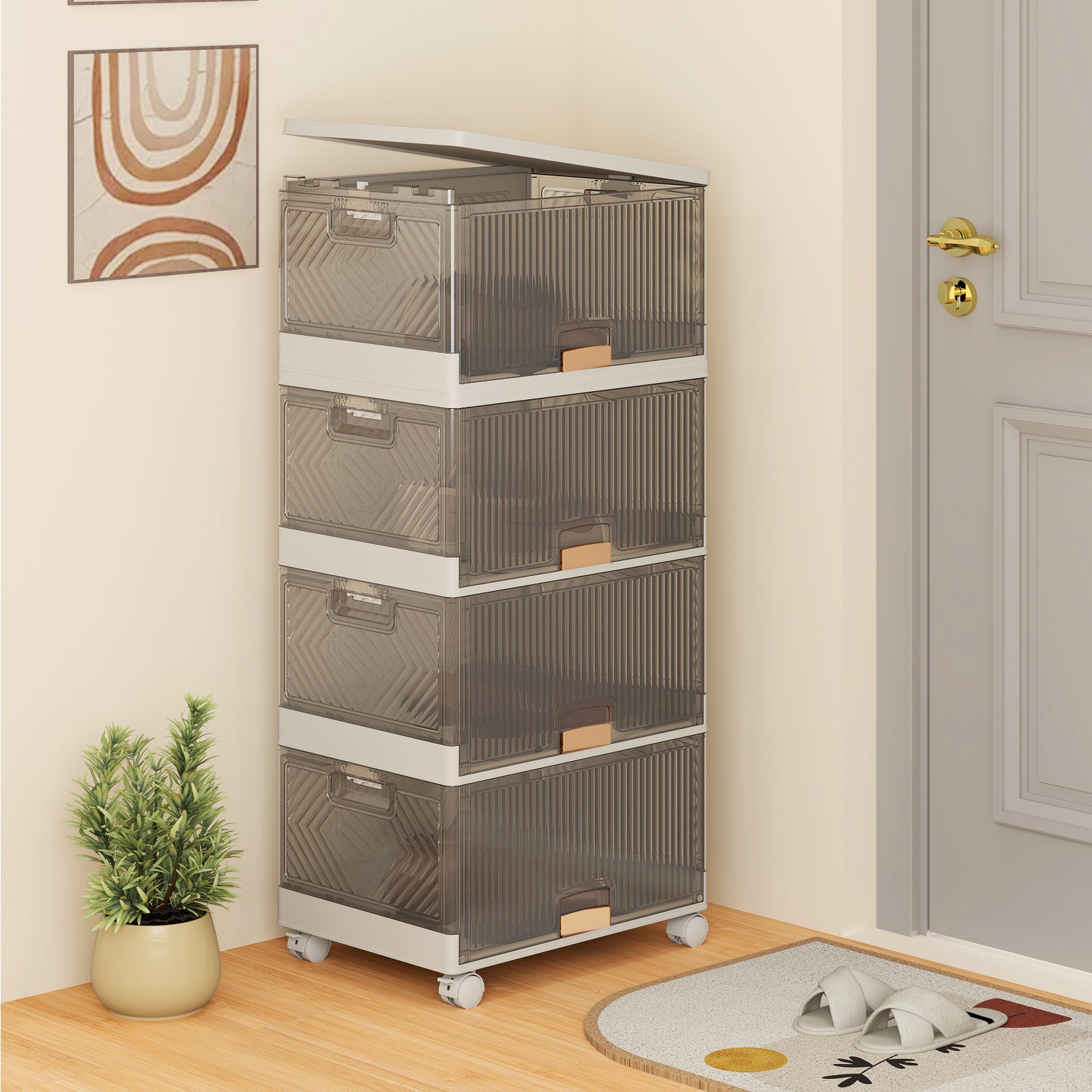 3/4/5/6-Cube Stackable Storage Bins with Detachable Wheels-4 Cube