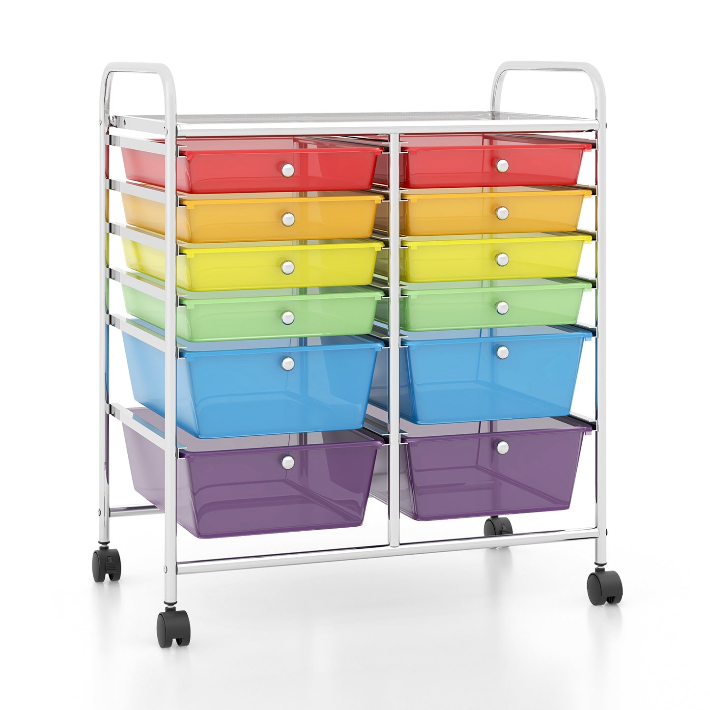 12 Drawers Rolling Cart Storage Scrapbook Paper Organizer Bins-Yellow - Transparent Multicolor