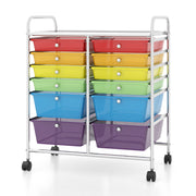 12 Drawers Rolling Cart Storage Scrapbook Paper Organizer Bins-Multicolor