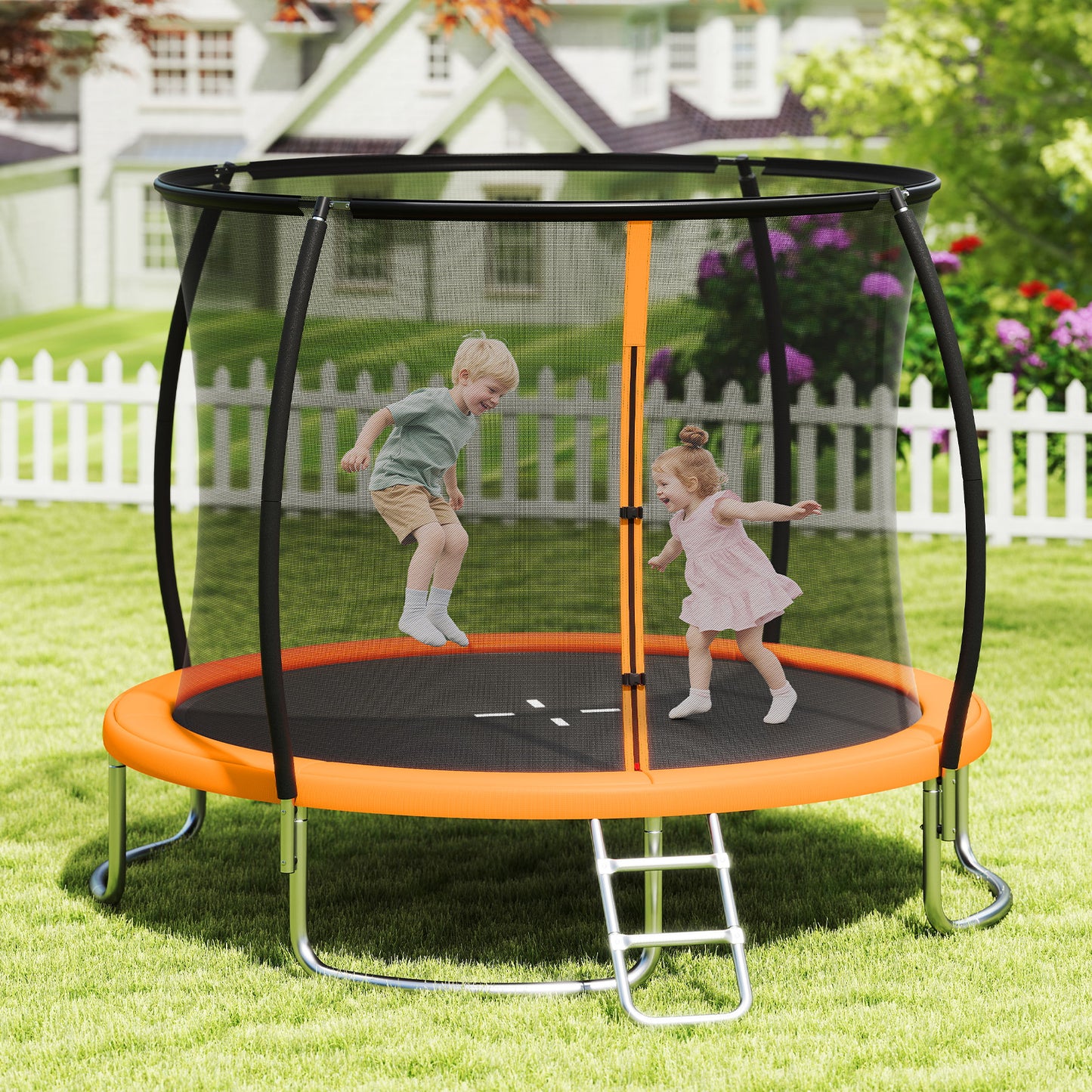 12FT Outdoor Trampoline Heavy-Duty Recreational Trampoline with Safety Enclosure Net-Orange