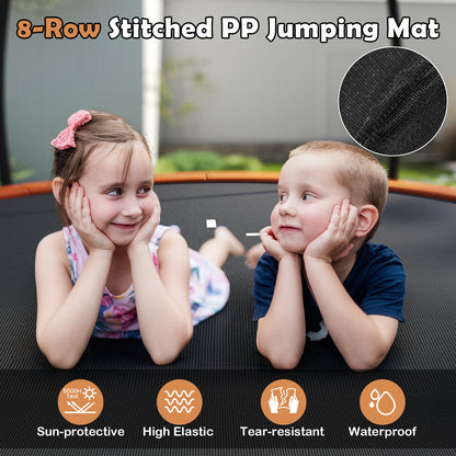 12FT Outdoor Trampoline Heavy-Duty Recreational Trampoline with Safety Enclosure Net-Orange
