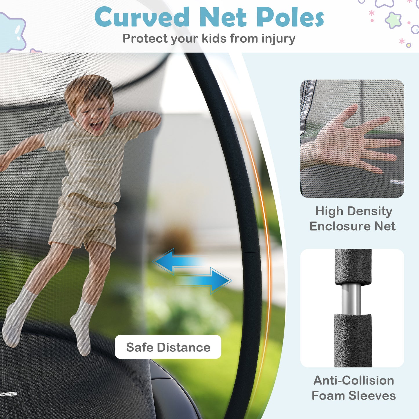 12FT Outdoor Trampoline Heavy-Duty Recreational Trampoline with Safety Enclosure Net-Black
