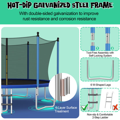 Outdoor Recreational Trampoline with Ladder and Enclosure Net
