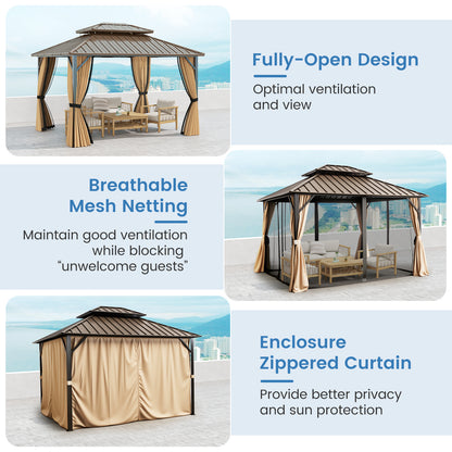 Hardtop Gazebo 10x10 ft with Netting and Curtains