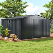 12 x 9.8 Feet Outdoor Storage Shed with Lockable Door and Pitched Roof-Gray