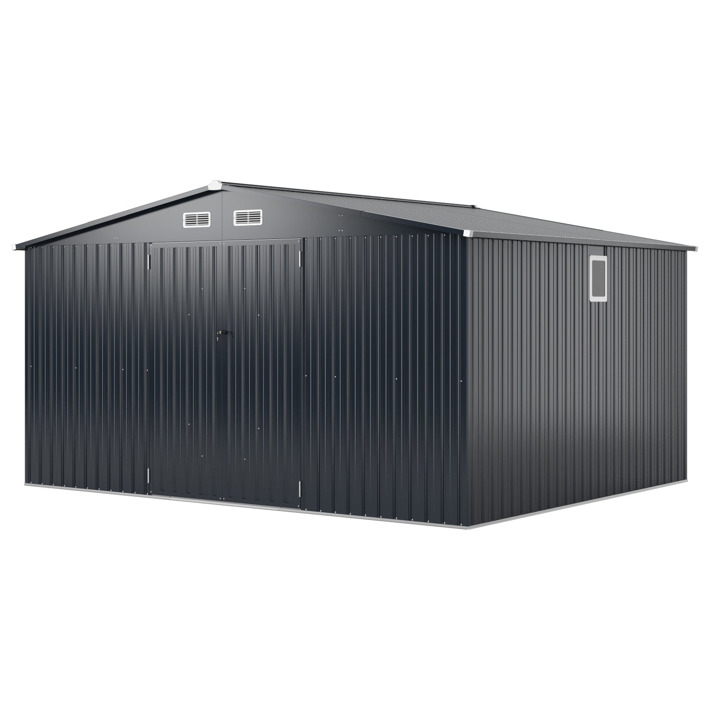 12 x 9.8 Feet Outdoor Storage Shed with Lockable Door and Pitched Roof-Gray