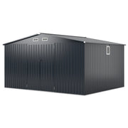 12 x 9.8 Feet Outdoor Storage Shed with Lockable Door and Pitched Roof-Gray