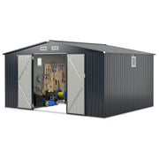 12 x 9.8 Feet Outdoor Storage Shed with Lockable Door and Pitched Roof-Gray