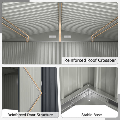 12 x 9.8 Feet Outdoor Storage Shed with Lockable Door and Pitched Roof-Gray