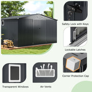 12 x 9.8 Feet Outdoor Storage Shed with Lockable Door and Pitched Roof-Gray