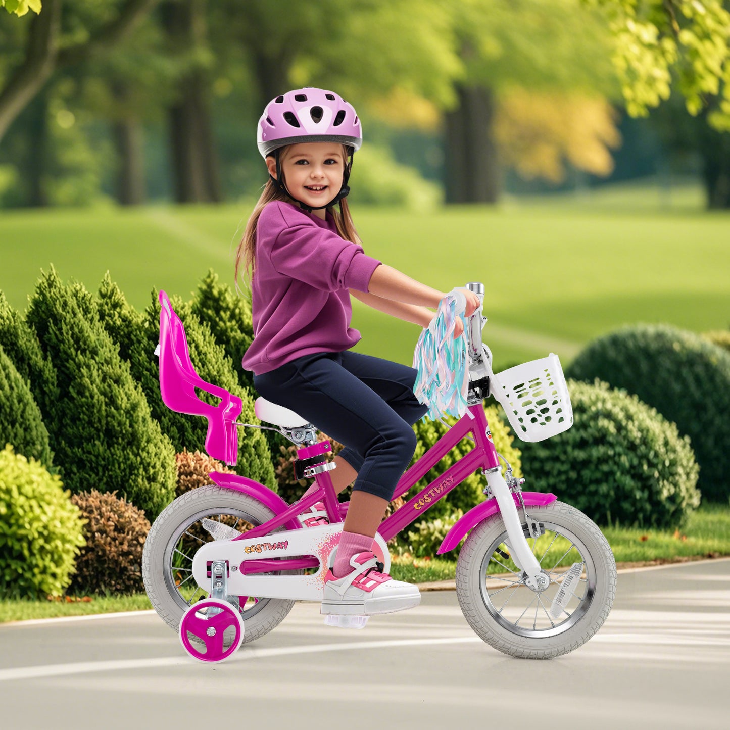 Kids Bike 12 Inch with Training Wheels and 2 Brake System for 3