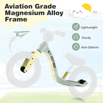 12-Inch Balance Bike with Adjustable Seat and Rotatable Handlebar for Over 36 Months Old