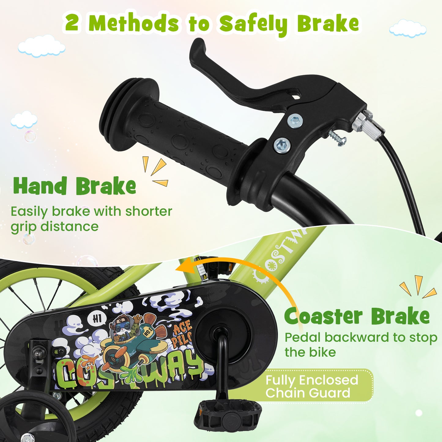 14 Inch Kids Bike Adjustable with Detachable Training Wheels for 3-5 Years Old-14 inches