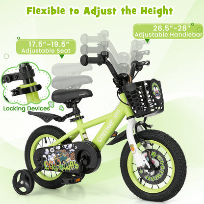 14 Inch Kids Bike Adjustable with Detachable Training Wheels for 3-5 Years Old-14 inches
