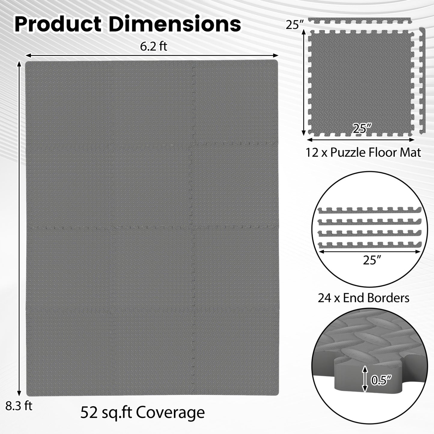 12Tiles 1/2" Puzzle Exercise Floor Mats