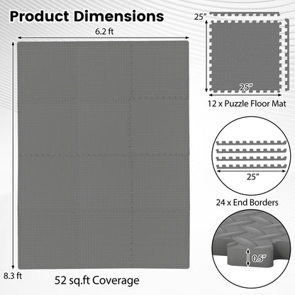 12Tiles 1/2" Puzzle Exercise Floor Mats