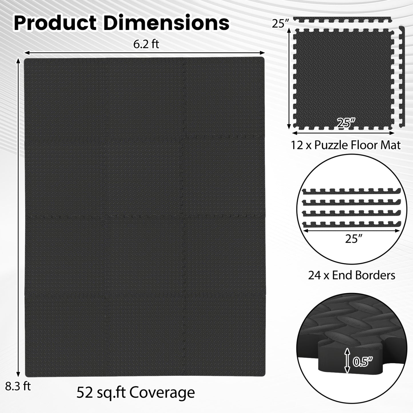 12Tiles 1/2" Puzzle Exercise Floor Mats