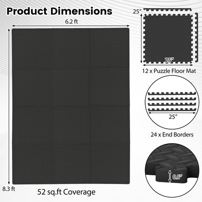 12Tiles 1/2" Puzzle Exercise Floor Mats