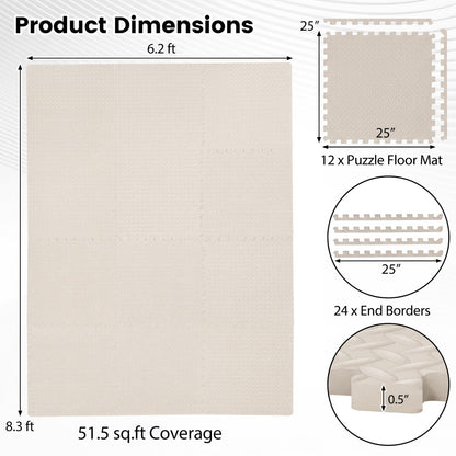 Puzzle Exercise Floor Mats 1/2 Inch Thick - 12 Tiles