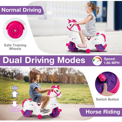 12V Unicorn Ride on Toy with Training Wheels and Horse Riding Mode